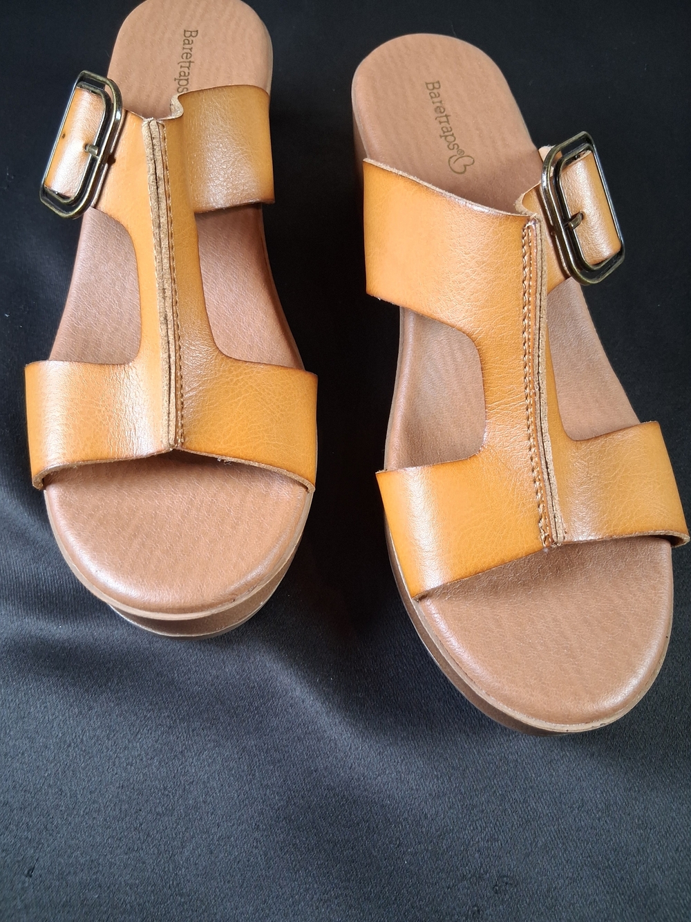 Sku128 BareTraps Tan Leather Slide Sandals with Buckle